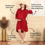Women's Hot Red Knee Length Maternity Dress