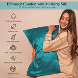 Mulberry Silk Pillow Cover - Teal Blue