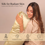 Mulberry Silk Pillow Cover & Scrunchy Pack Of 2 -  Champagne Gold