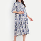 Maternity A-Line Dress | White~ Blue