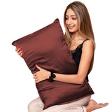 Mulberry Silk Pillow Cover & Scrunchy Pack Of 2 - Brown