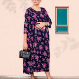 Maternity A-Line Dress | Dark Blue- Pink