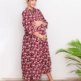 Maternity Dress | Floral Mehroon- white