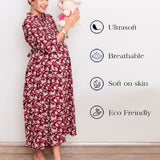 Maternity Dress | Floral Mehroon- white