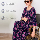 Maternity A-Line Dress | Dark Blue- Pink