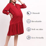 Women's Hot Red Knee Length Maternity Dress