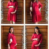 Women's Hot Red Knee Length Maternity Dress