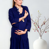 Women's Knee Length Maternity Dress - Dark Blue