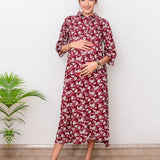 Maternity Dress | Floral Mehroon- white