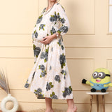 Women's Floral Blue Ankle Length Maternity Dress