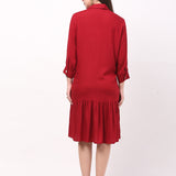 Women's Hot Red Knee Length Maternity Dress