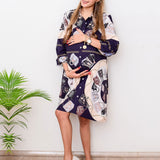 Women's Printed Maternity Knee Length Dress, - Dark Blue