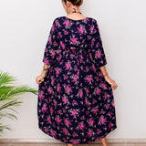 Maternity A-Line Dress | Dark Blue- Pink