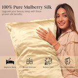 Mulberry Silk Pillow Cover & Scrunchy Pack Of 2 -  Champagne Gold