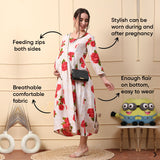 Women's Floral Red Ankle Length Maternity Dress