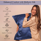 Mulberry Silk Pillow Cover, Eye Mask & Scrunchy Pack Of 3 Sapphire Blue