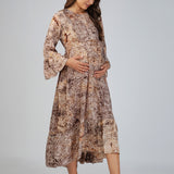 Maternity Dress women- Elegant Brown, Poly silk