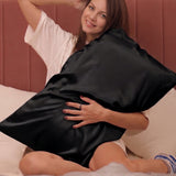 Mulberry Silk Pillow Cover & Scrunchy Pack Of 2 - Black