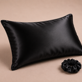 Mulberry Silk Pillow Cover & Scrunchy Pack Of 2 - Black